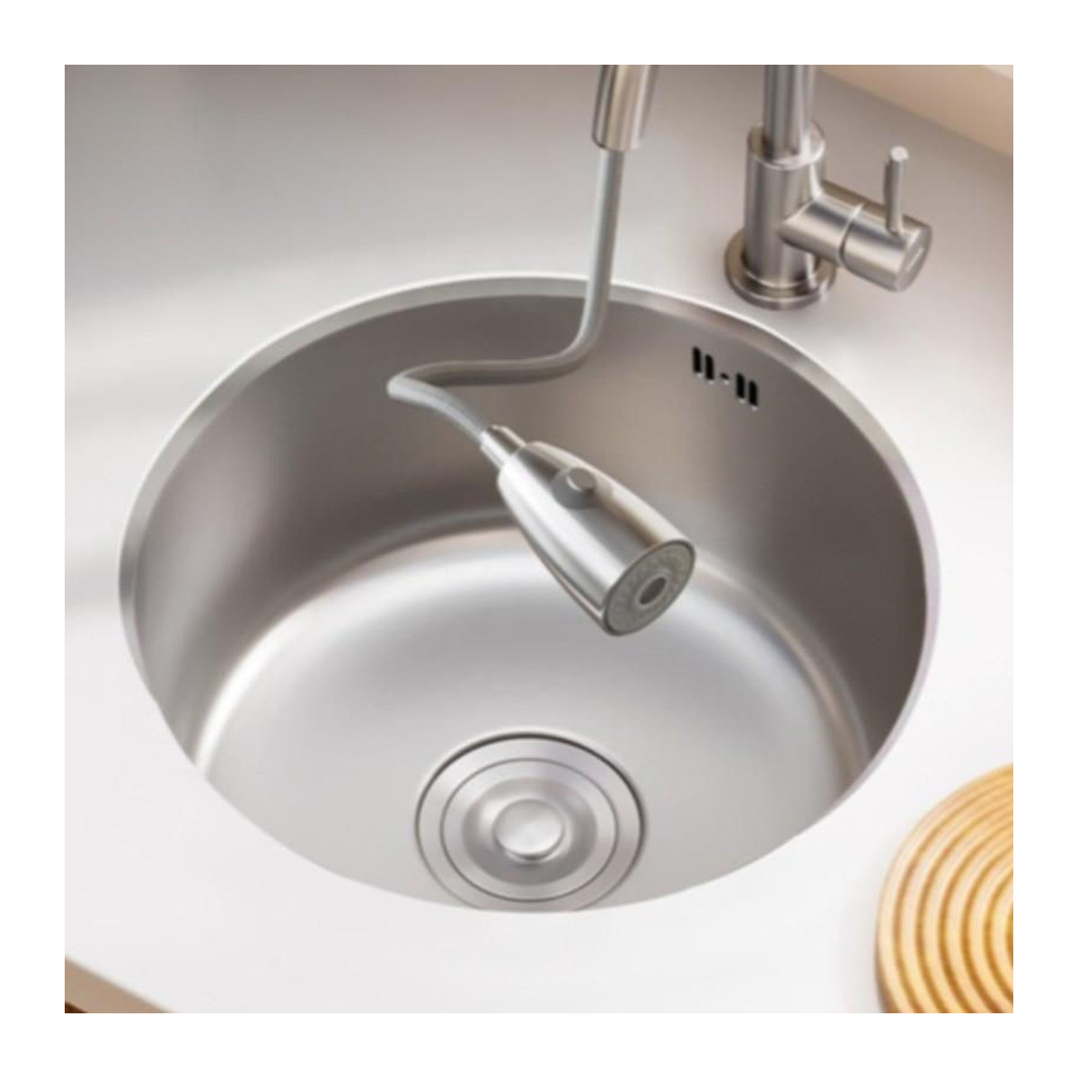 Crown Global Küchenspüle aus 304 Edelstahl in Silber, rundes Unterbaubecken mit Nano-Beschichtung, Durchmesser: 40 cm - Bild 3