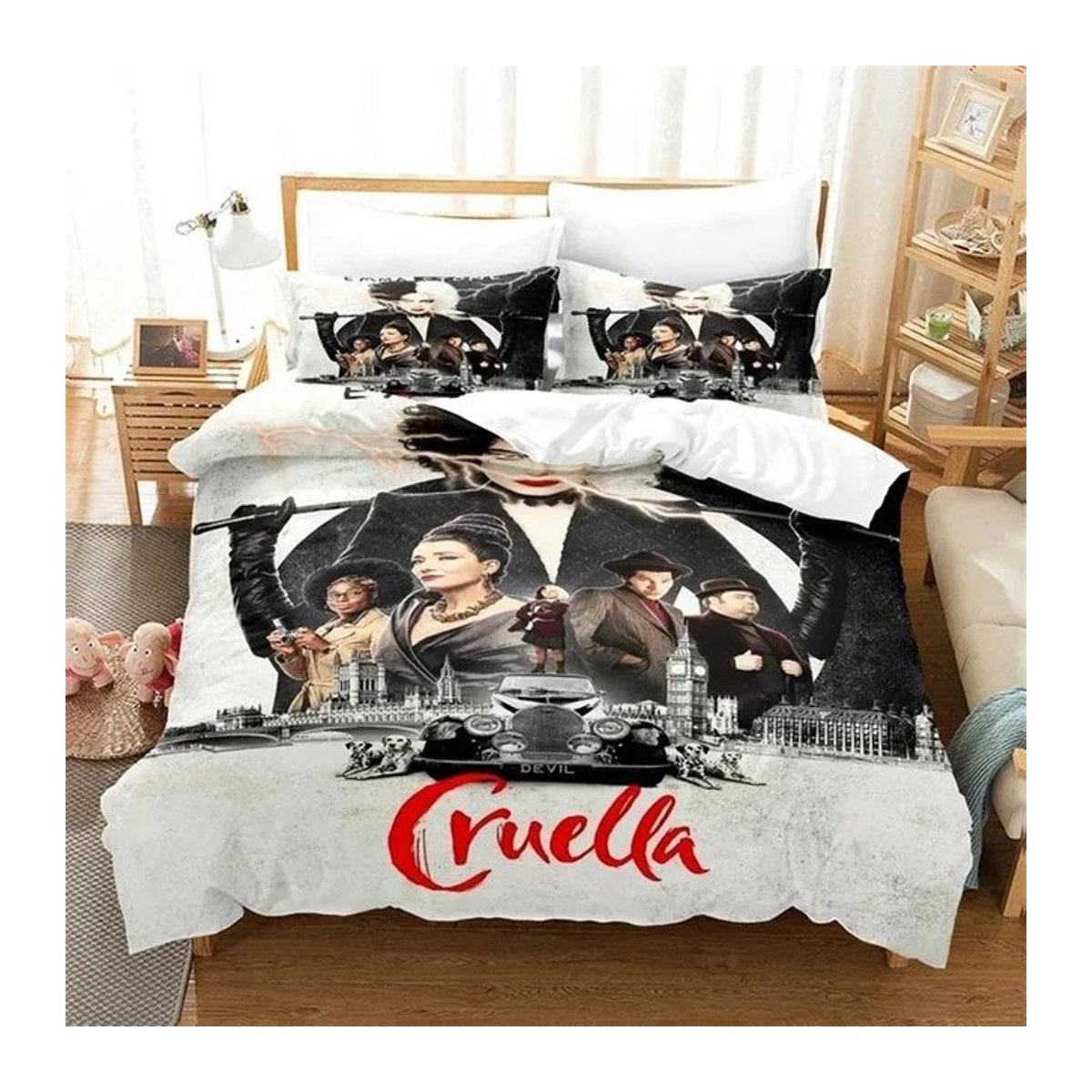 Cruella De Vil Bettwäsche-Set mit Steppdecke und Kissenbezug, Multicolor, B/H: 135 x 200 cm - Bild 1