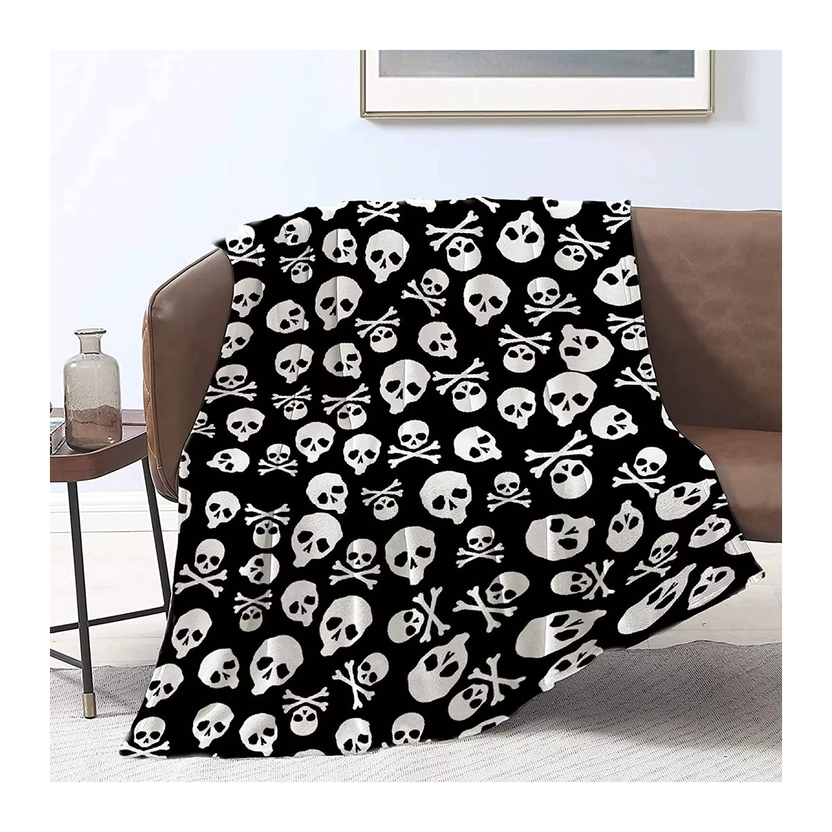 Cryfox Halloween Decke mit Schädel- und Knochenmuster aus Fleece in Schwarz - Bild 2