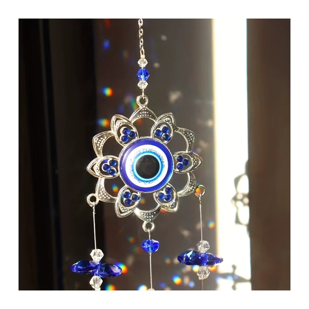 Crystal Blue Evil Eye Sonnenfänger als hängendes Dekoelement in unregelmäßiger Form mit Haken - Bild 2