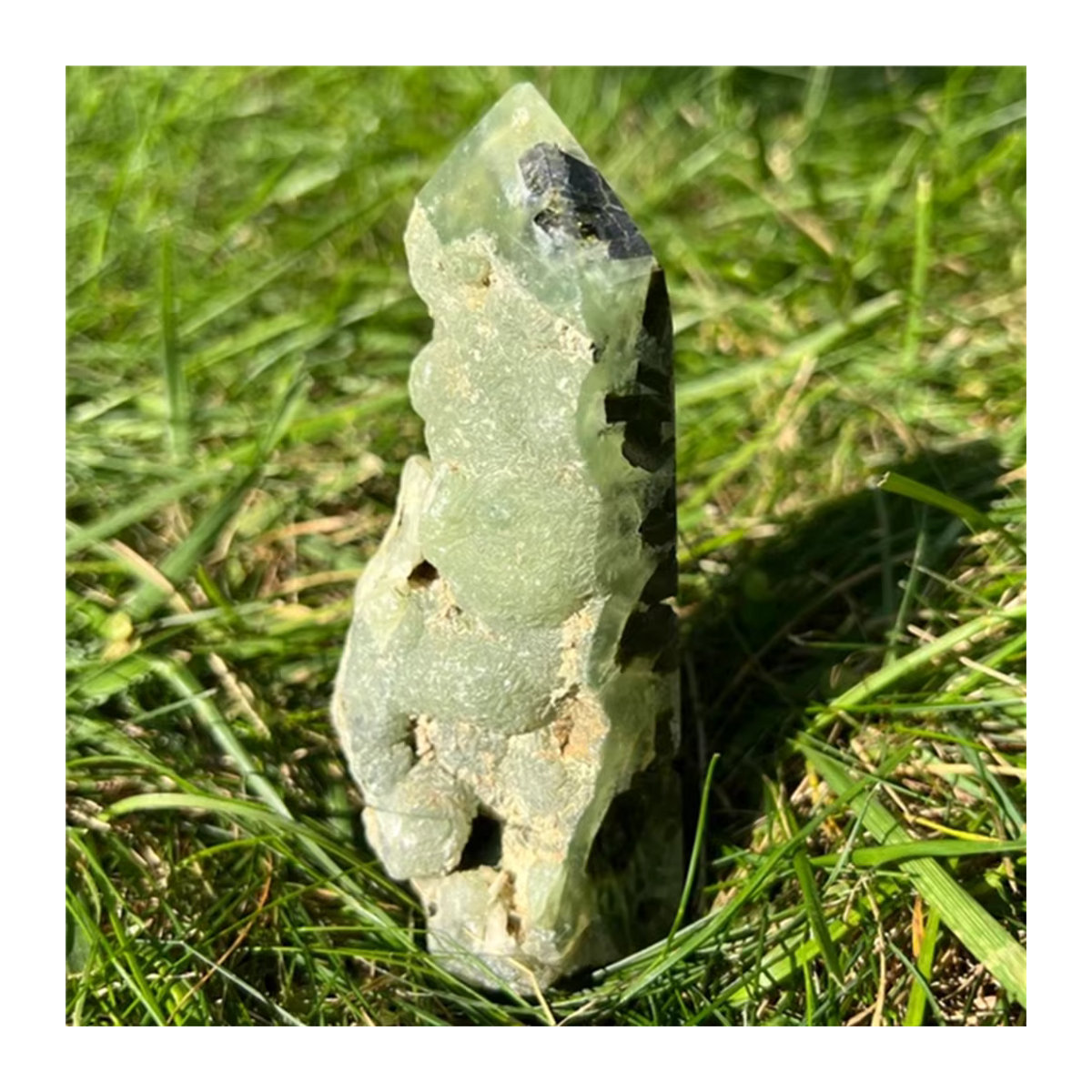 CrystalHola Prehnit-Achat-Druzy-Exemplarturm in Grün, unregelmäßige Druzy-Säule für Sammler - Bild 4