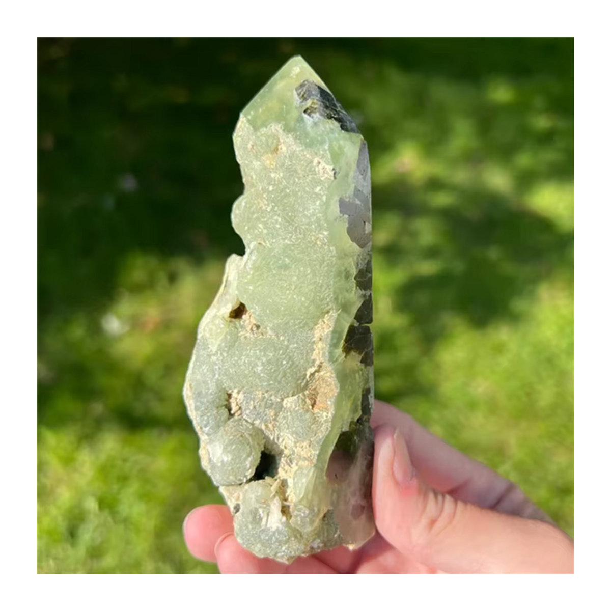 CrystalHola Prehnit-Achat-Druzy-Exemplarturm in Grün, unregelmäßige Druzy-Säule für Sammler - Bild 5