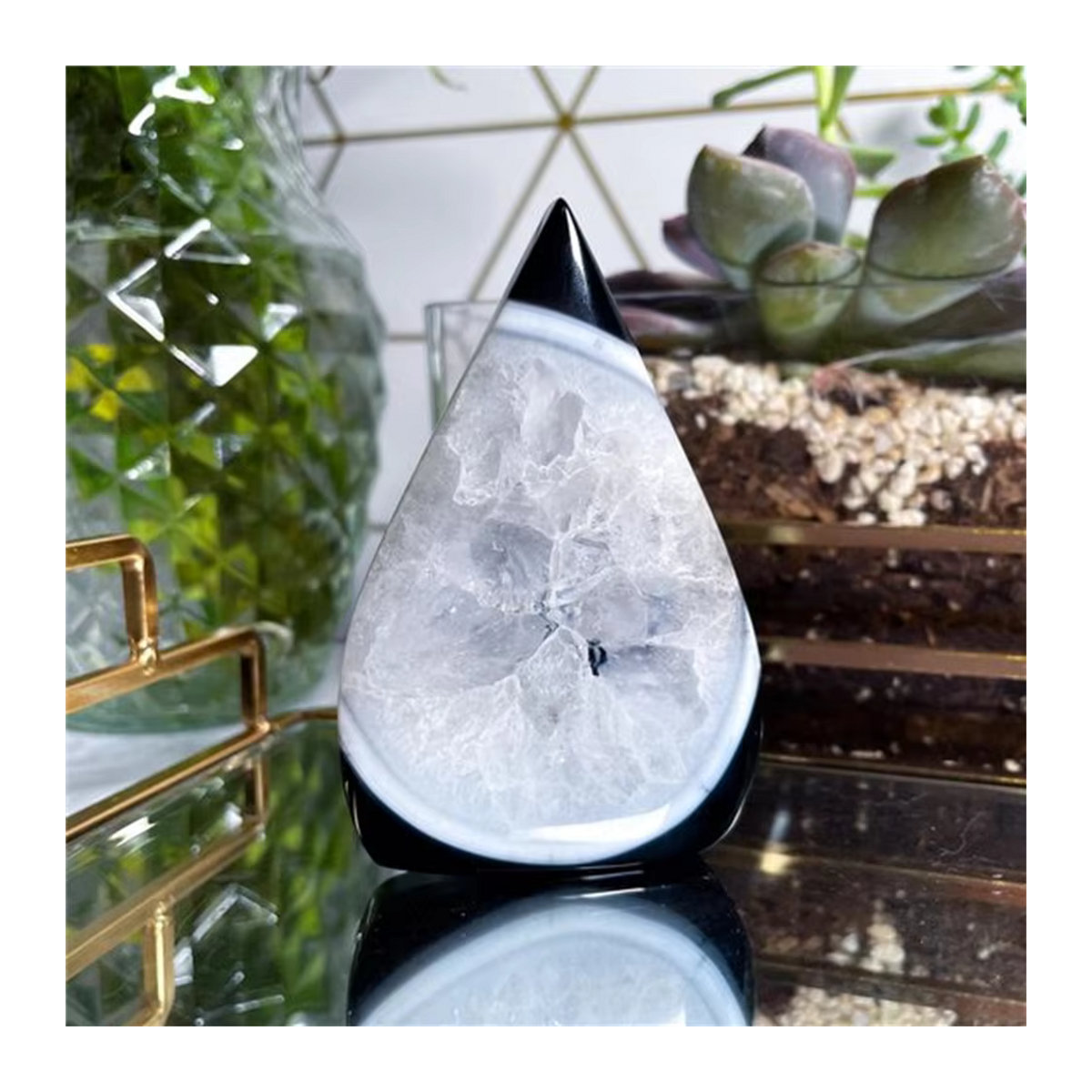 CrystalHola Schwarzer Achat Flammenform Steinschnitzerei als Kunsthandwerk zur Heimdekoration in Schwarz - Bild 3