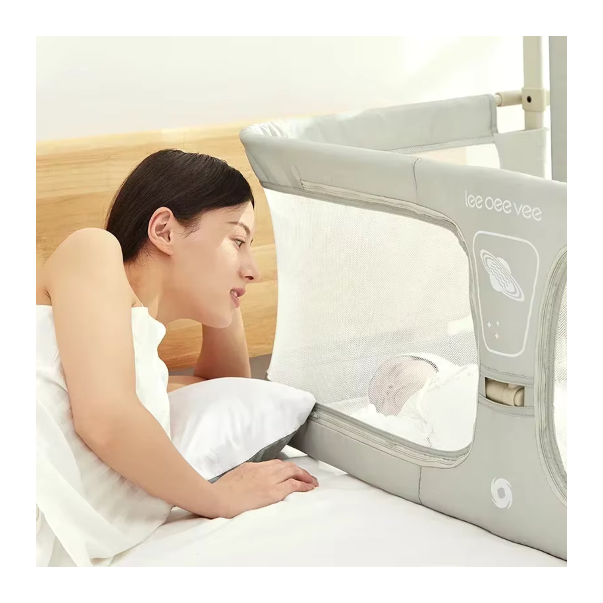 Cuna Bebe Faltbares Babybett mit Sicherheitsleitplanken in Grün-Weiß - Bild 3