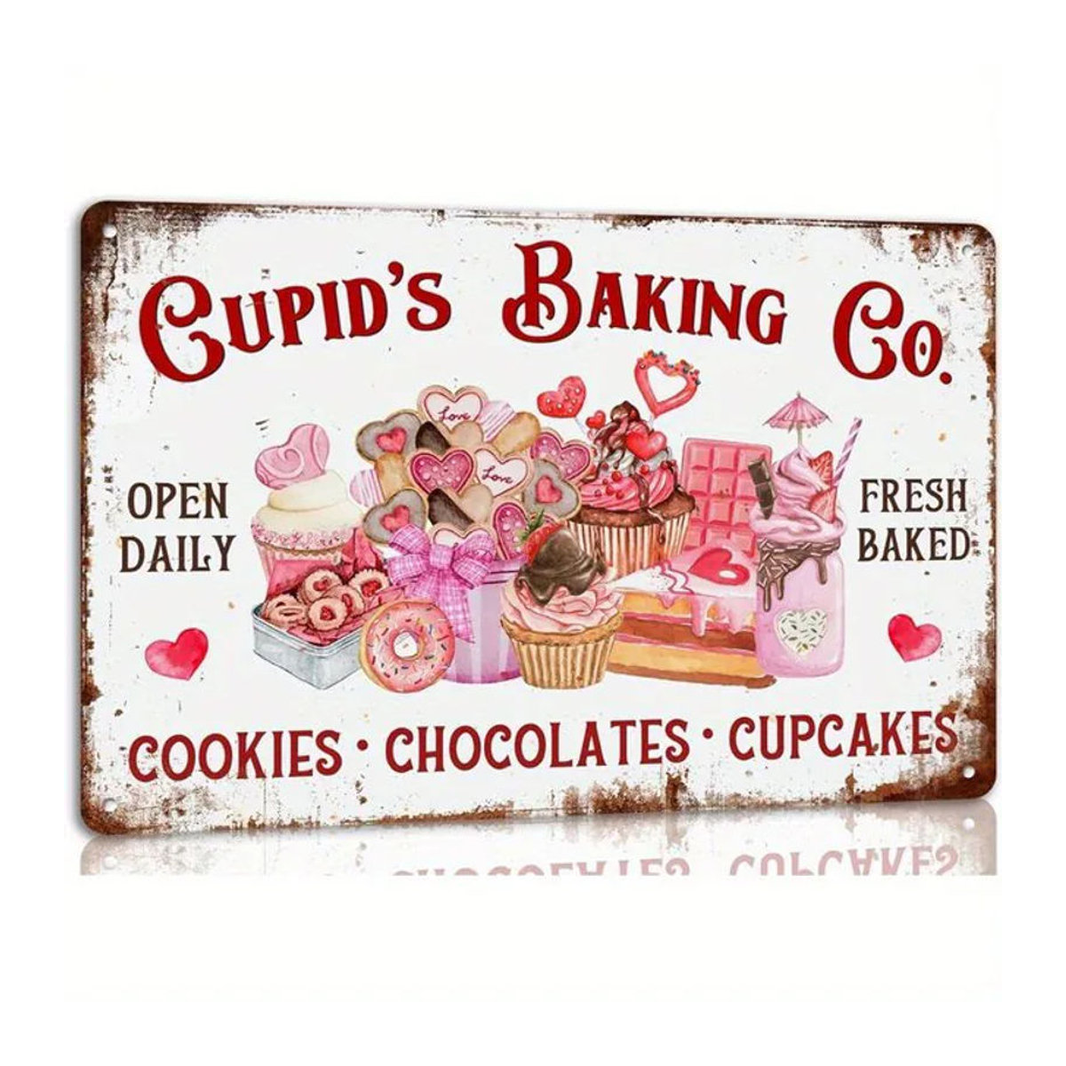 Cupid'S Baking Co. Vintage Metall-Wandkunst mit Herzen in Weiß, rechteckiges Dekoschild für Küche und Restaurant, Breite: 20,32 cm, Höhe: 30,48 cm - Bild 1
