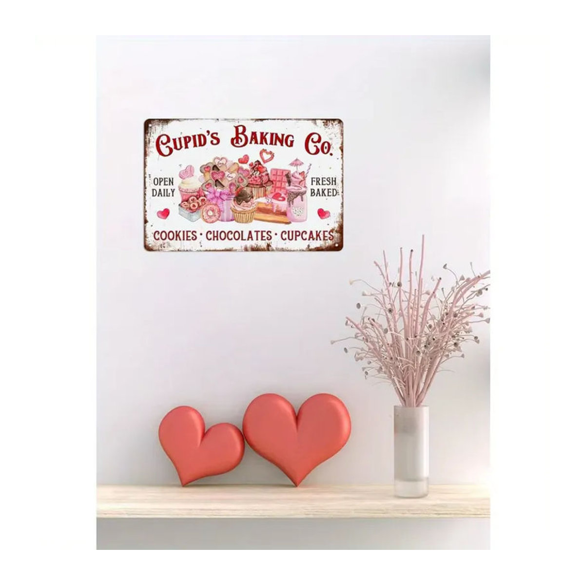 Cupid'S Baking Co. Vintage Metall-Wandkunst mit Herzen in Weiß, rechteckiges Dekoschild für Küche und Restaurant, Breite: 20,32 cm, Höhe: 30,48 cm - Bild 3