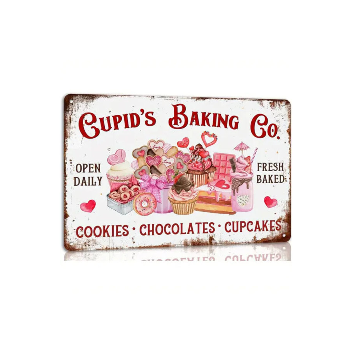 Cupid'S Baking Co. Vintage Metall-Wandkunst mit Herzen in Weiß, rechteckiges Dekoschild für Küche und Restaurant, Breite: 20,32 cm, Höhe: 30,48 cm - Bild 4
