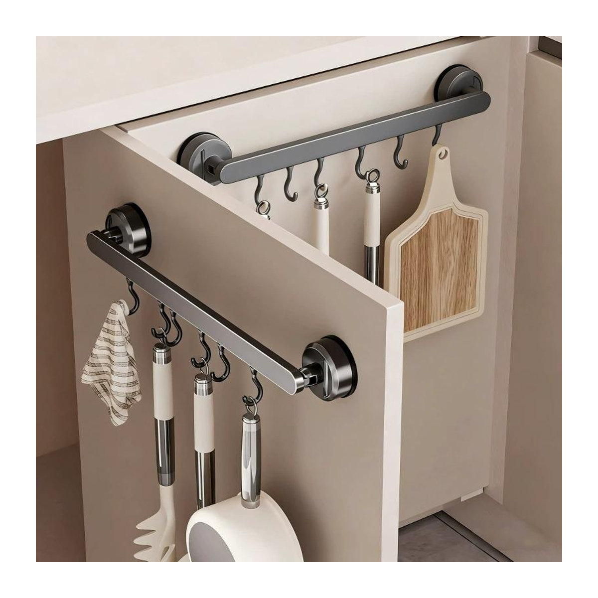 Curated Boutique Wandhängeregal ohne Bohren als Organizer für Küche und Bad zur Aufbewahrung von Utensilien und Deckeln - Bild 3