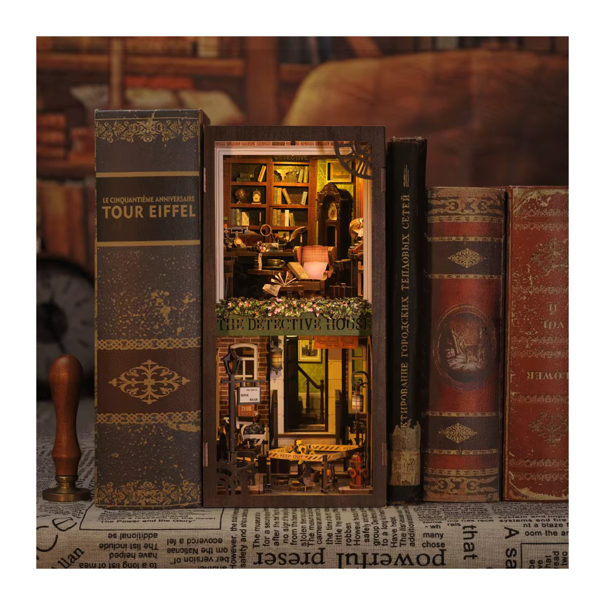 CUTEBEE Book Nook 3D-Puzzle Rose Detective Agency Miniatur-Puppenhaus-Set mit Touch-Licht und Staubschutz in - Bild 3
