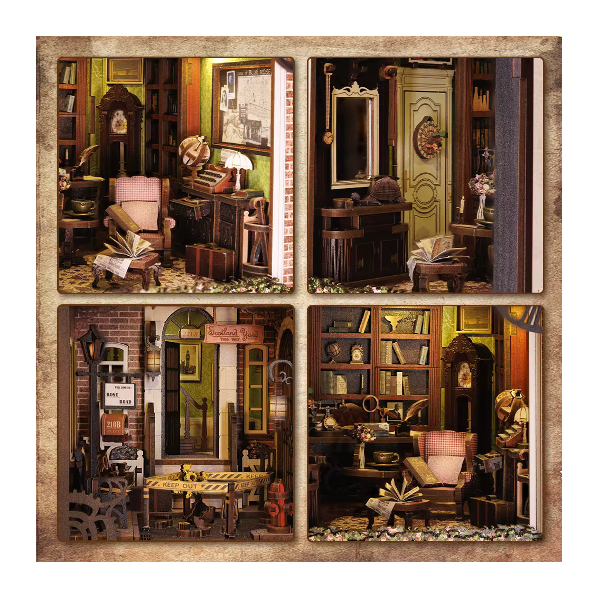 CUTEBEE Book Nook 3D-Puzzle Rose Detective Agency Miniatur-Puppenhaus-Set mit Touch-Licht und Staubschutz in - Bild 4