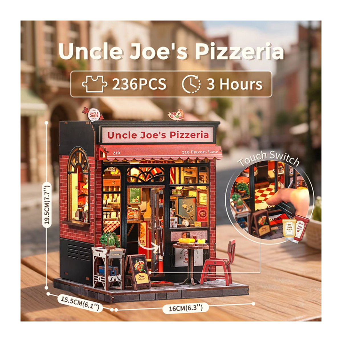 CUTEBEE Book Nook Kit DIY Puppenhaus Onkel Joe's Pizzeria Miniaturmodell mit LED-Licht aus Holz in Mehrfarbig - Bild 1