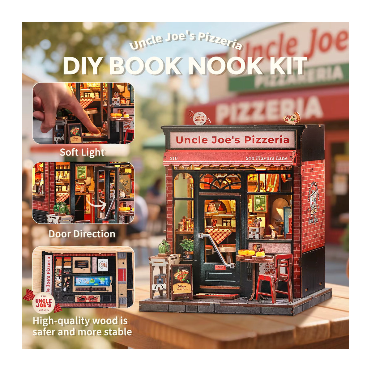 CUTEBEE Book Nook Kit DIY Puppenhaus Onkel Joe's Pizzeria Miniaturmodell mit LED-Licht aus Holz in Mehrfarbig - Bild 2