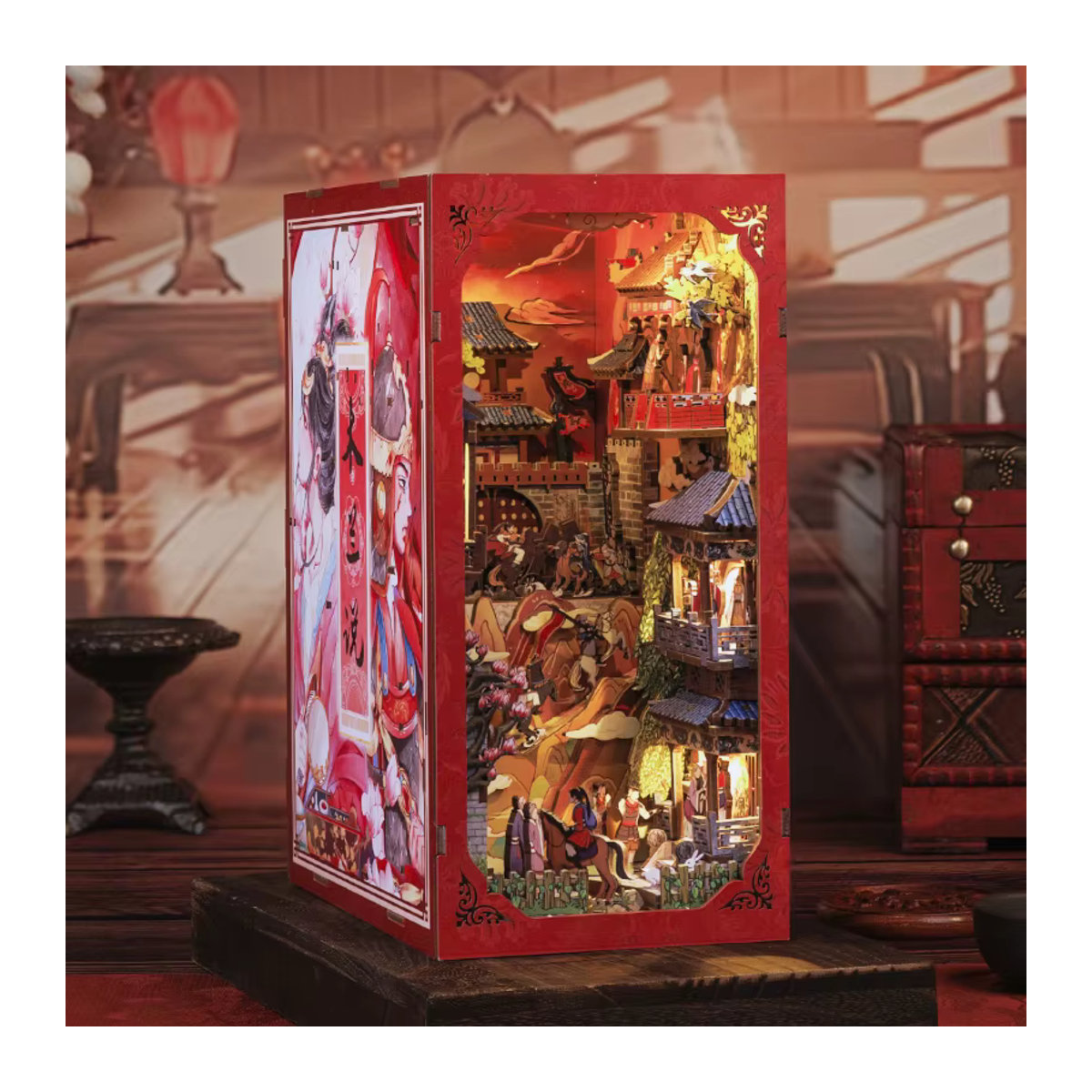 CUTEBEE Buchecke aus Holz im chinesischen Stil The Legend of Mulan, mehrfarbig - Bild 2