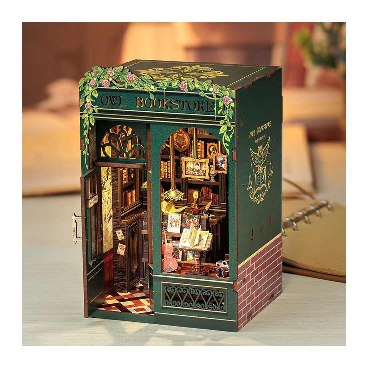 CUTEBEE DIY Book Nook Kit Eulen-Buchhandlung aus Holz mit Lichtern, Mehrfarbiges 3D-Puzzle Miniatur-Puppenhaus als Vintage Bücherregaleinsatz - Bild 3