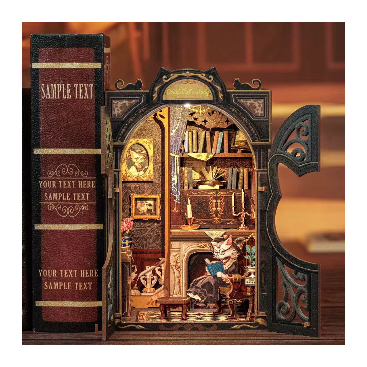 CUTEBEE DIY Book Nook Kit Miniatur-Puppenhaus aus Holz in Braun im Vintage-Design mit Bookshop-Serie - Bild 3