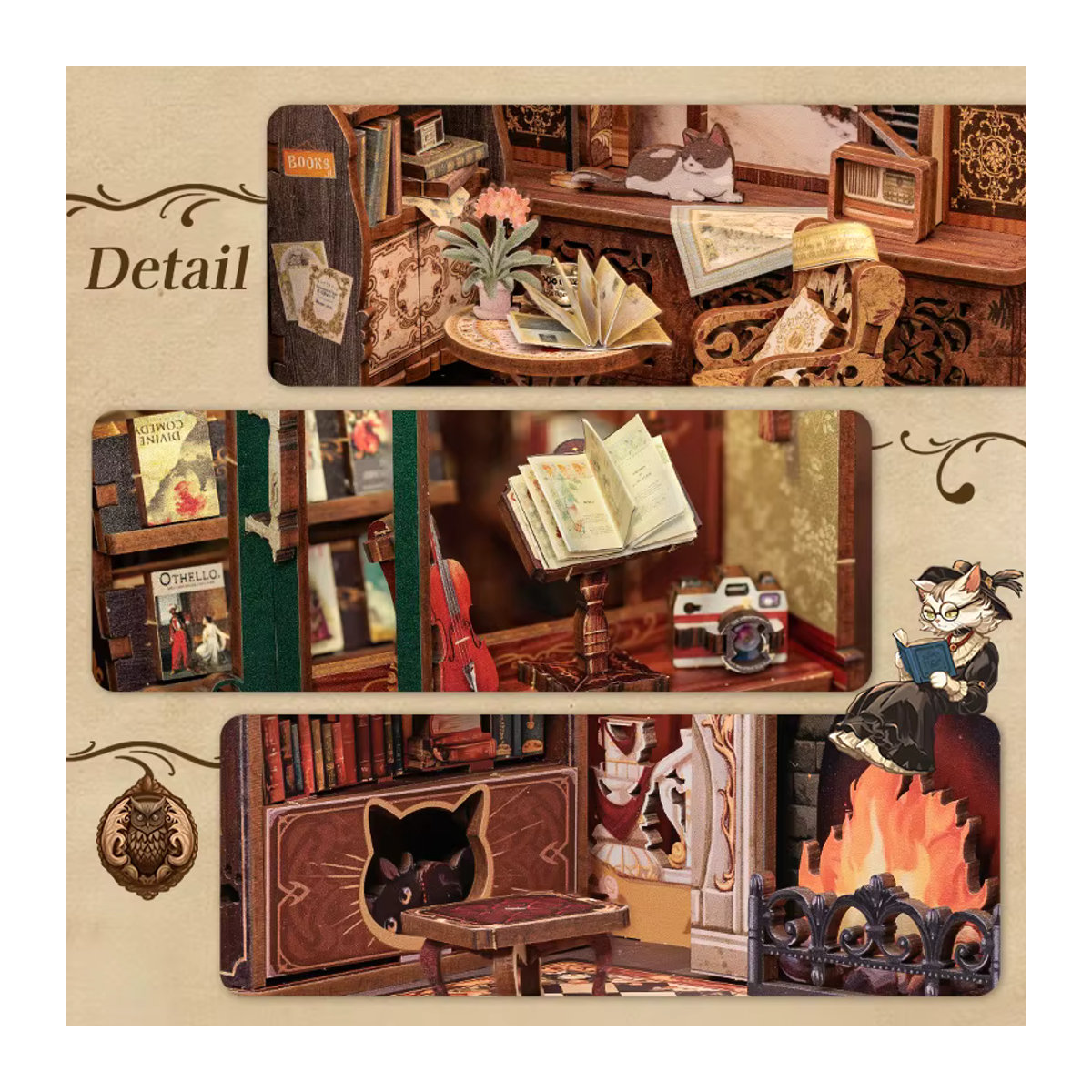 CUTEBEE DIY Book Nook Kit Miniatur-Puppenhaus aus Holz in Braun im Vintage-Design mit Bookshop-Serie - Bild 4