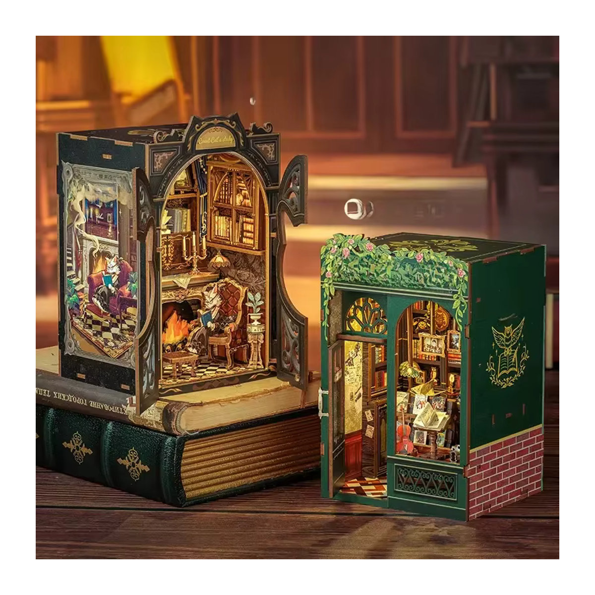 CUTEBEE DIY Book Nook Kit Miniatur-Puppenhaus aus Holz in Braun im Vintage-Design mit Bookshop-Serie - Bild 5
