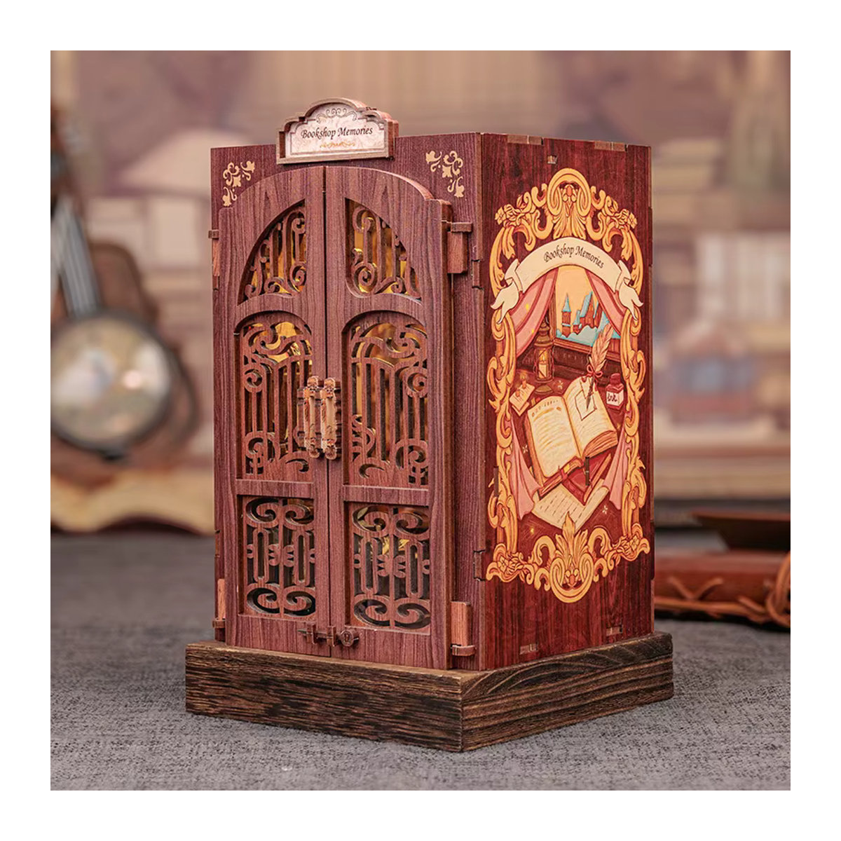 CUTEBEE DIY Book Nook Kit Miniatur-Puppenhaus aus Holz mit Licht, Vintage Bücherregal-Einsatz in Braun - Bild 3
