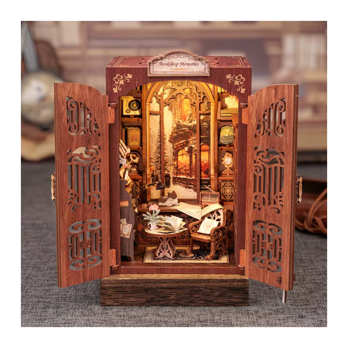 CUTEBEE DIY Book Nook Kit Miniatur-Puppenhaus aus Holz mit Licht, Vintage Bücherregal-Einsatz in Braun - Bild 4
