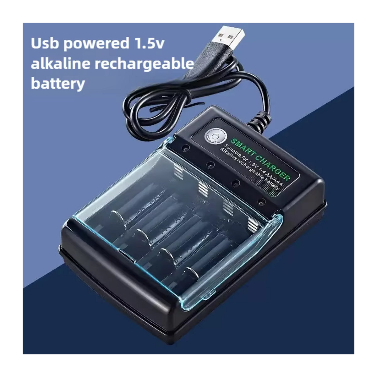 CXAQIUHGMAX USB-Ladegerät für 1,5 V AA-Alkalibatterien mit 4 Steckplätzen und Abdeckung, Schwarz - Bild 2