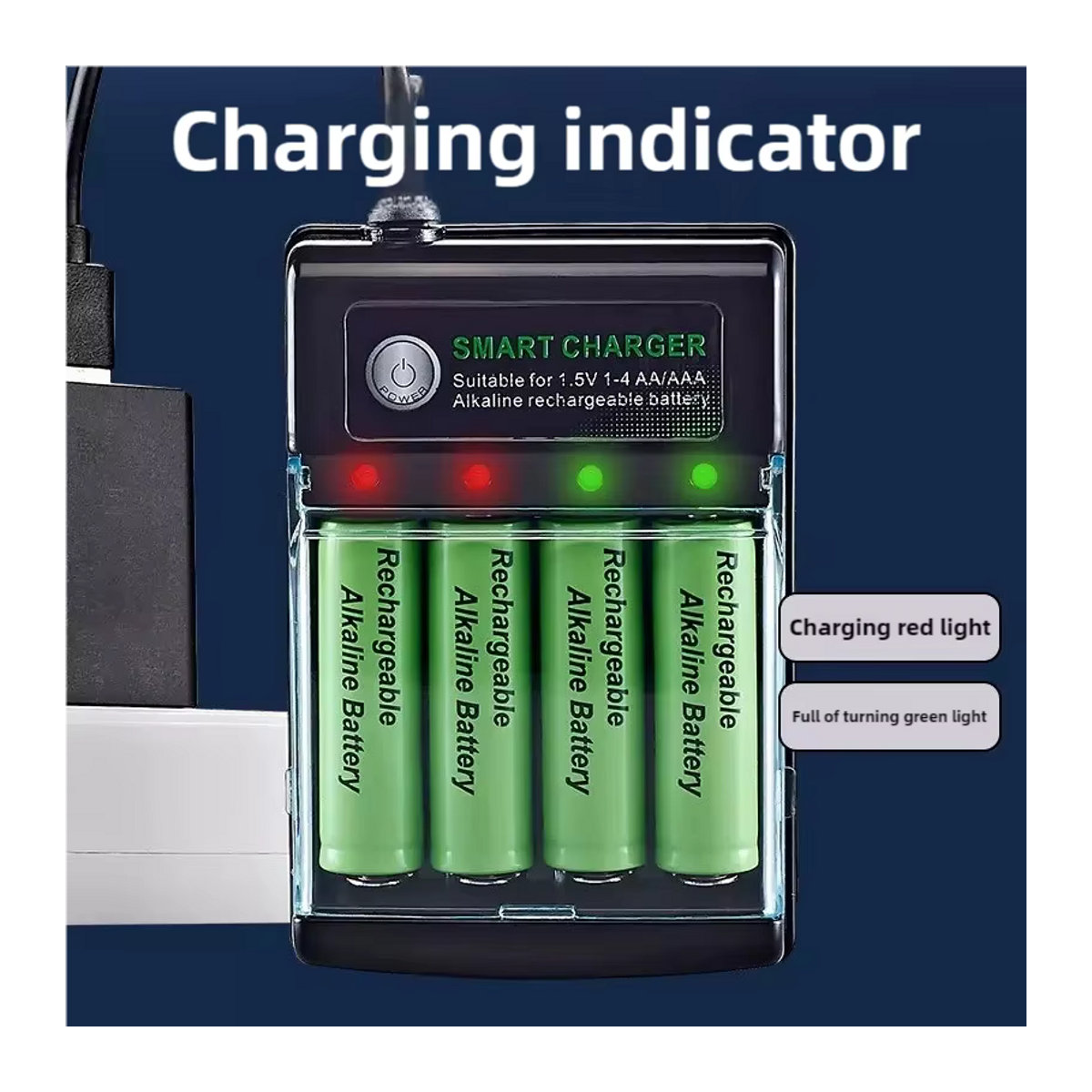 CXAQIUHGMAX USB-Ladegerät für 1,5 V AA-Alkalibatterien mit 4 Steckplätzen und Abdeckung, Schwarz - Bild 3