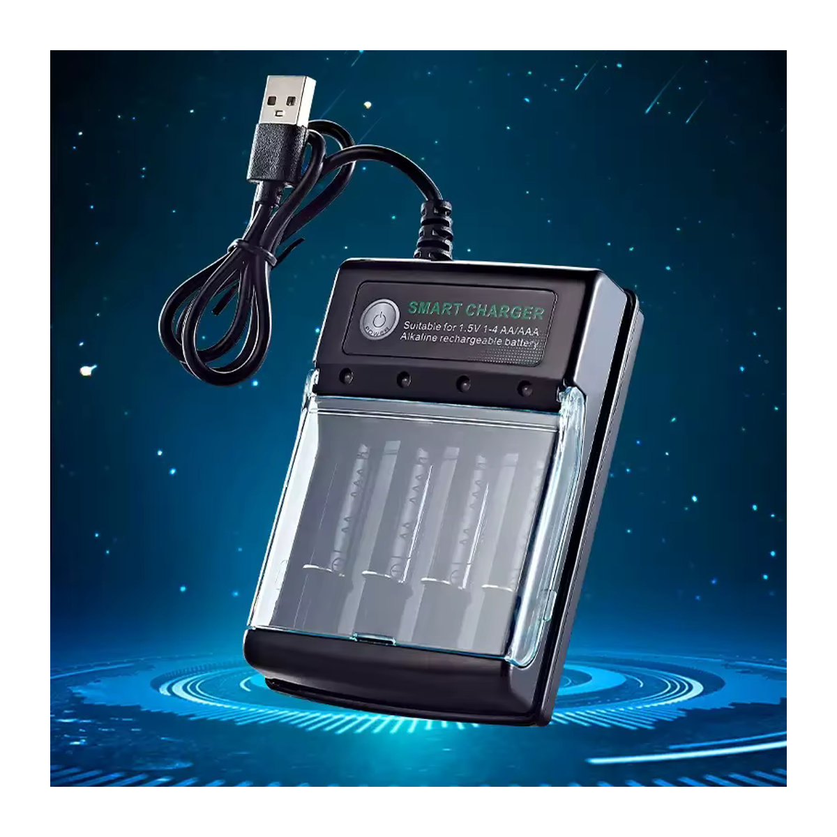 CXAQIUHGMAX USB-Ladegerät für 1,5 V AA-Alkalibatterien mit 4 Steckplätzen und Abdeckung, Schwarz - Bild 5