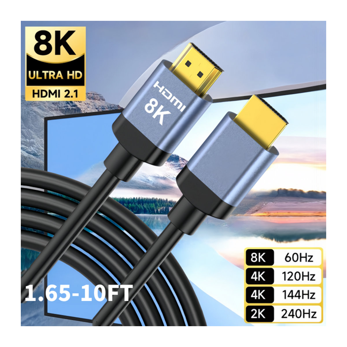 CYANMI HDMI 2.1 Kabel Ultra High Speed 48Gbps in Schwarz mit Aluminium Gehäuse für 8K60, 4K120 und 144Hz, unterstützt eARC und HDR10, kompatibel mit PS5, Roku TV und Blu-ray - Bild 1