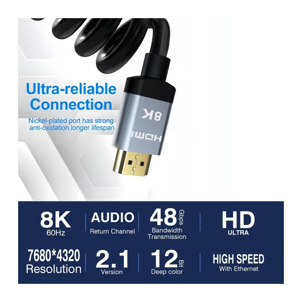 CYANMI HDMI 2.1 Kabel Ultra High Speed 48Gbps in Schwarz mit Aluminium Gehäuse für 8K60, 4K120 und 144Hz, unterstützt eARC und HDR10, kompatibel mit PS5, Roku TV und Blu-ray - Bild 2