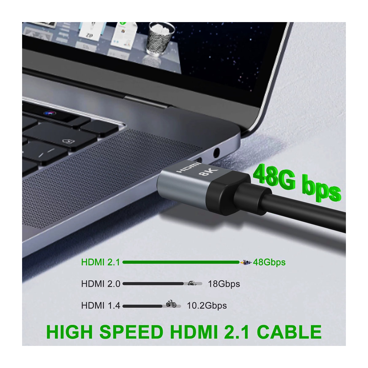 CYANMI HDMI 2.1 Kabel Ultra High Speed 48Gbps in Schwarz mit Aluminium Gehäuse für 8K60, 4K120 und 144Hz, unterstützt eARC und HDR10, kompatibel mit PS5, Roku TV und Blu-ray - Bild 3