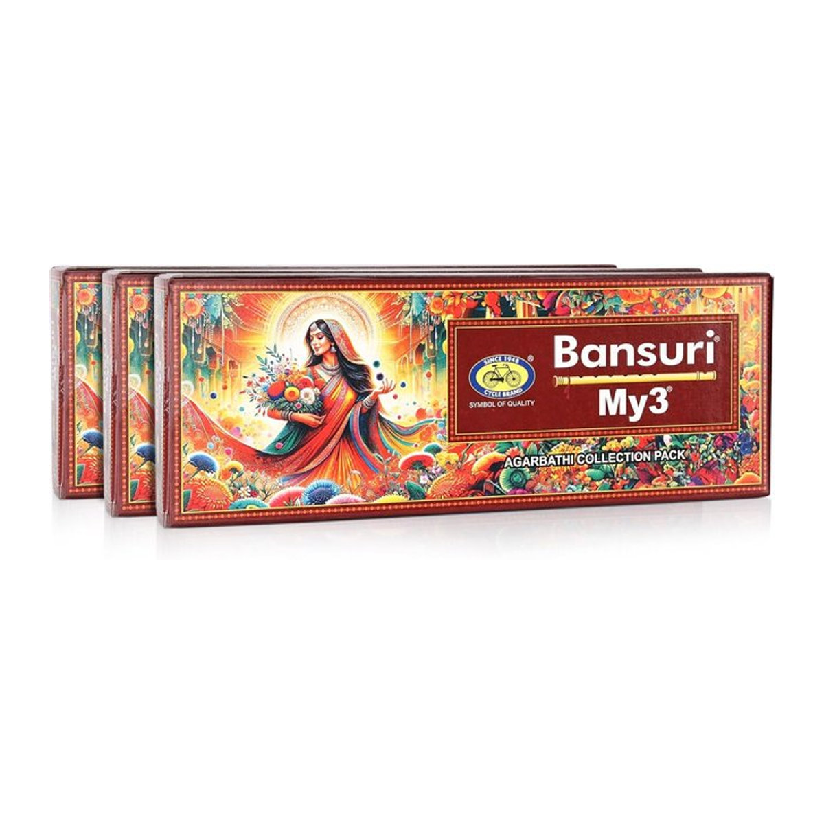 Cycle Premium Bansuri My3 Collection Räucherstäbchen 3er-Pack, 250 g, langanhaltend aromatisch - Bild 1