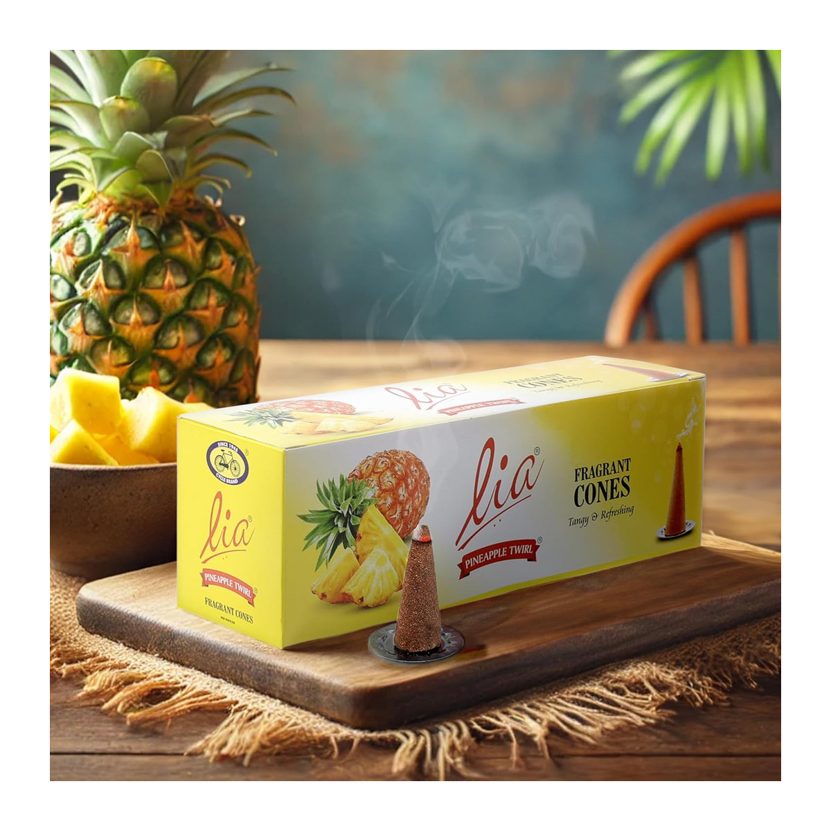 Cycle Pure Lia Ananas-Wirbel Duftende Trockene Dhoop-Kegel, 3 Packungen mit je 64 Kegeln, Fruchtig, Gelb - Bild 2