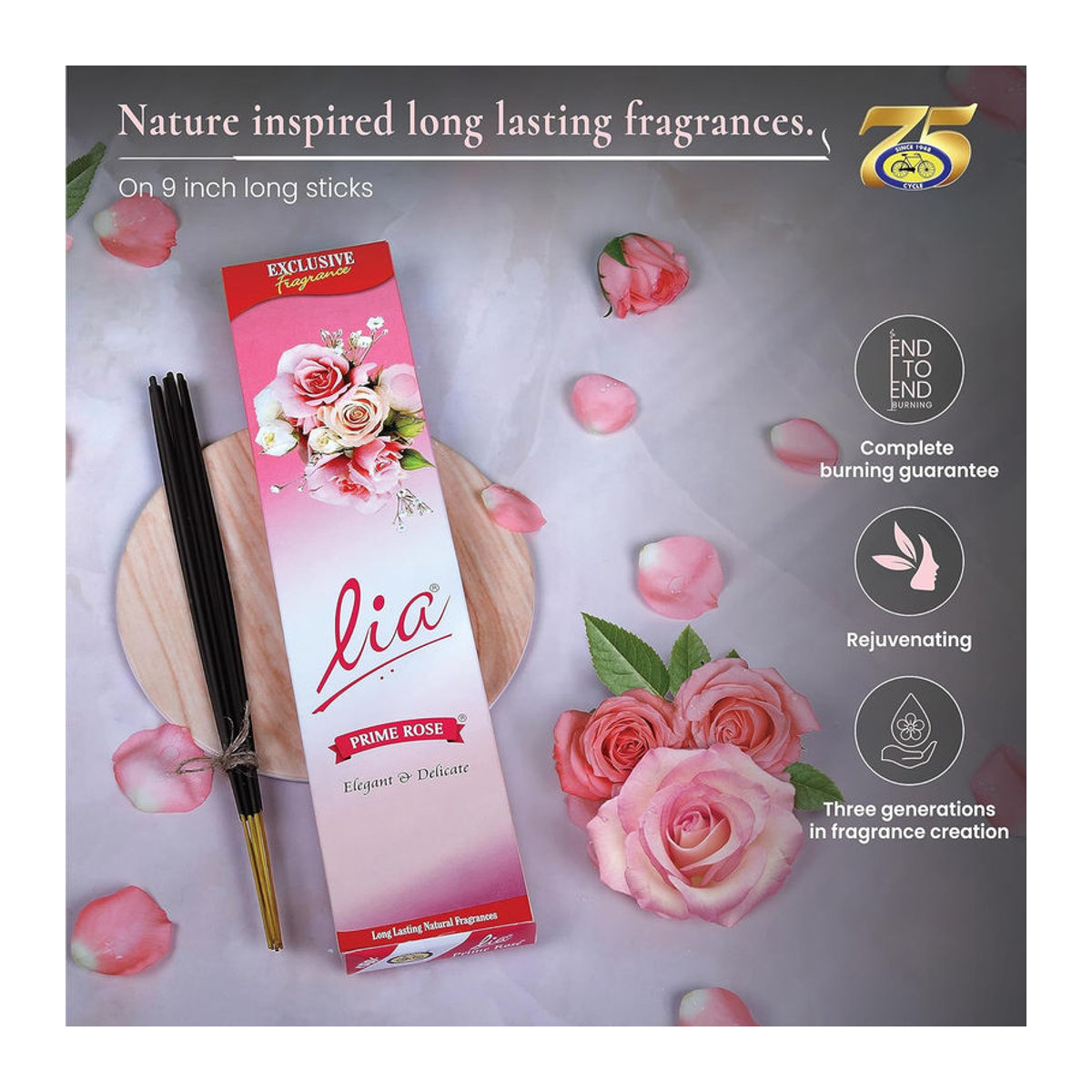 Cycle Pure Lia Prime Rose Agarbatti Räucherstäbchen Rosa 3er-Pack für Puja, Meditation und Yoga - Bild 3