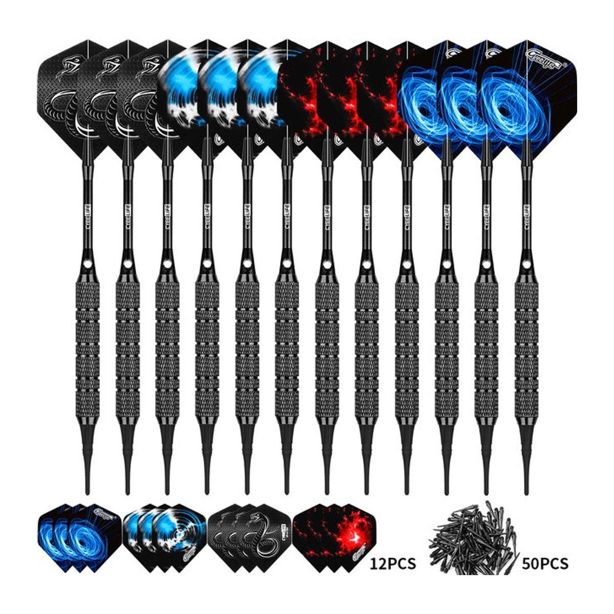 CyeeLife Soft Tip Darts Set für elektronische Dartscheiben, Bunt, 9 oder 12 Teile - Bild 1