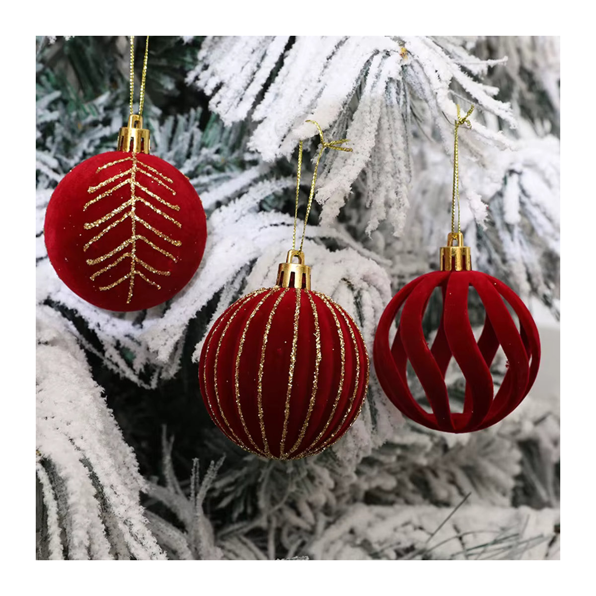 Cyuan Bruchsichere Weihnachtskugeln aus Textil in Rot, Grün und Weiß, Durchmesser: 6 cm - Bild 3