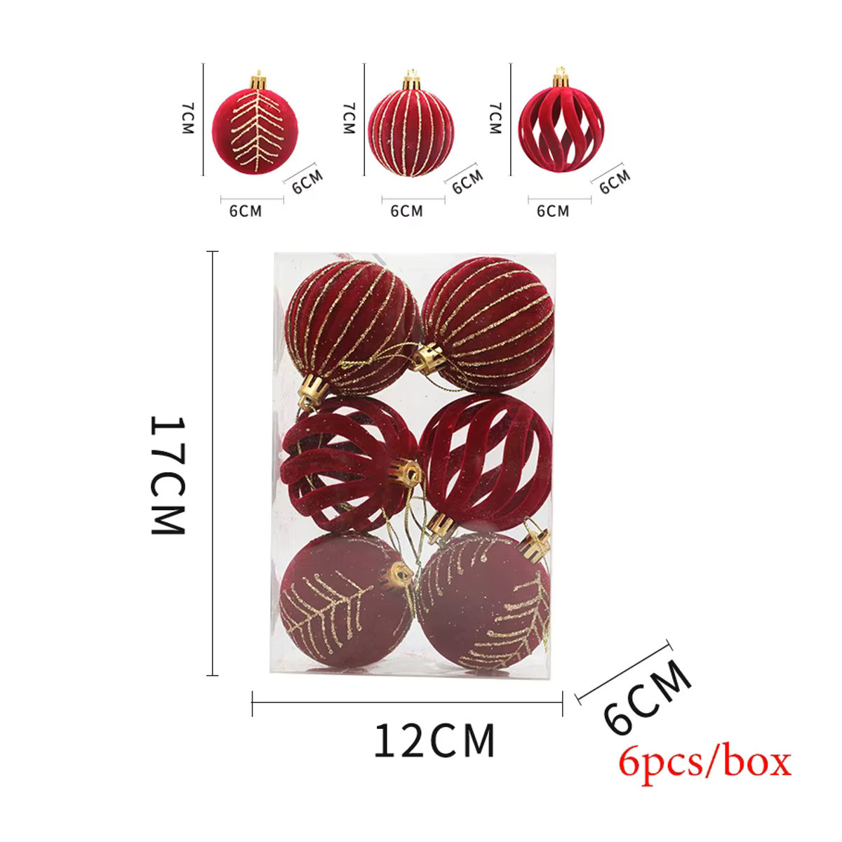 Cyuan Bruchsichere Weihnachtskugeln aus Textil in Rot, Grün und Weiß, Durchmesser: 6 cm - Bild 5