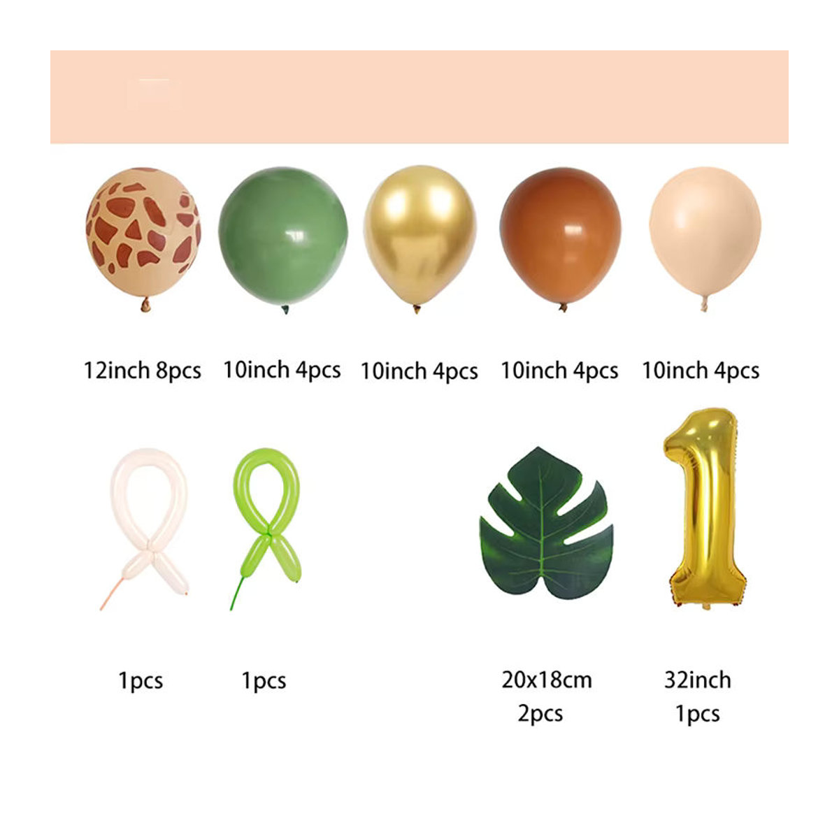 Cyuan Dschungel Safari Tier Ballons Set mit Zahlen für Kindergeburtstag, 29-teiliges Set in Grün und Mehrfarbig mit Tierprint - Bild 2