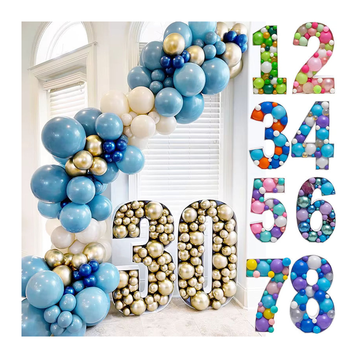 Cyuan Mosaik Ballon Rahmen Nummer 100 cm aus Kunststoff für DIY Dekoration, Weiß - Bild 2