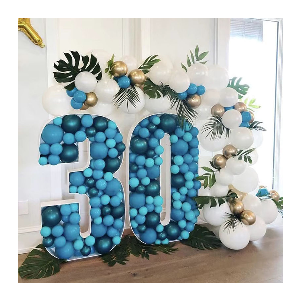 Cyuan Mosaik Ballon Rahmen Nummer 100 cm aus Kunststoff für DIY Dekoration, Weiß - Bild 3