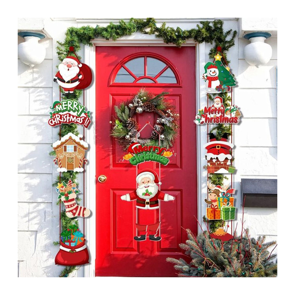 Cyuan Weihnachts Türanhänger mit Weihnachtsmann und Schneemann aus Kunststoff, mehrfarbig - Bild 1