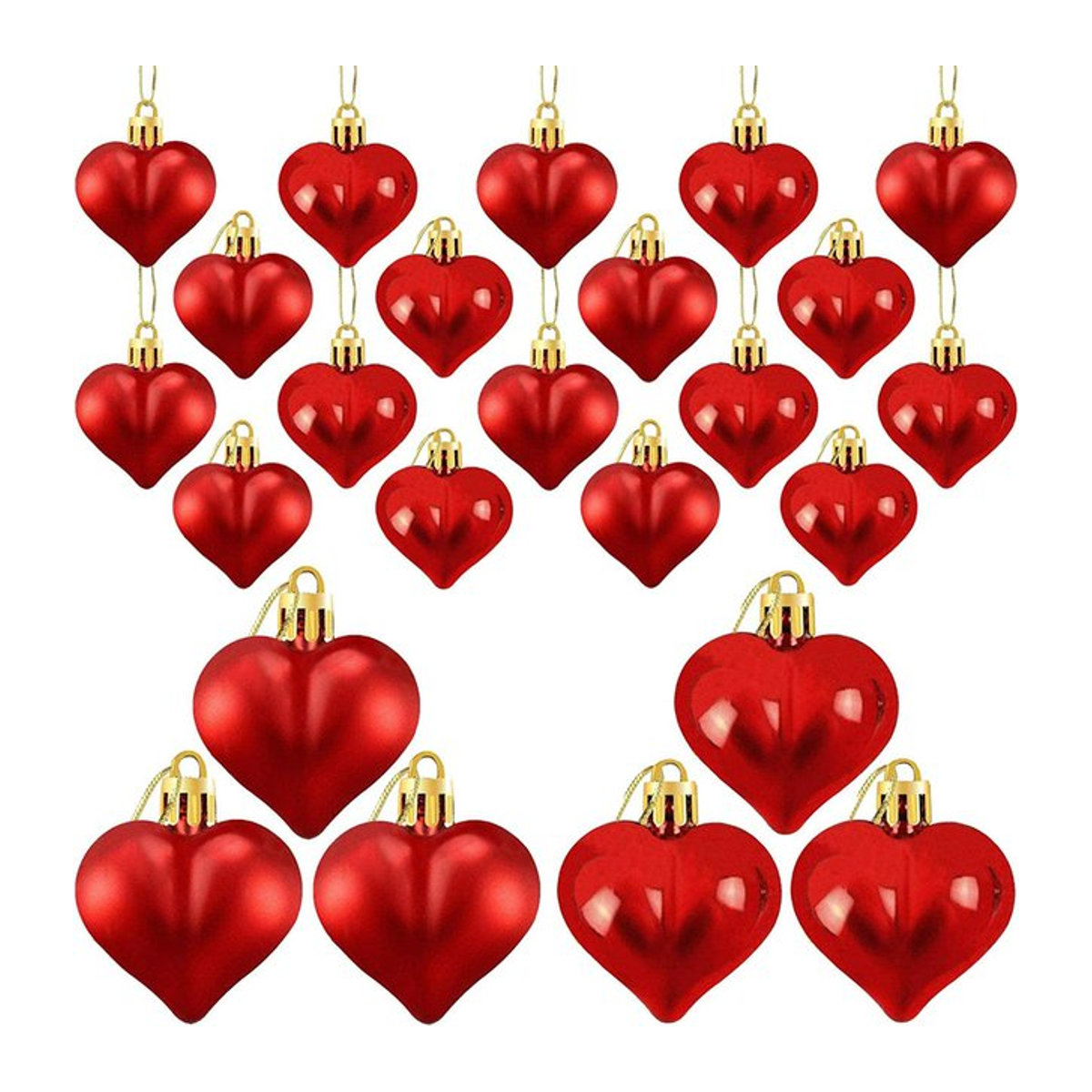 CYZIWEIN 12er Set Herz-Hängeornamente aus Glas und Kunststoff in Gold und Rot für Valentinstag, Hochzeit und Weihnachten - Bild 1