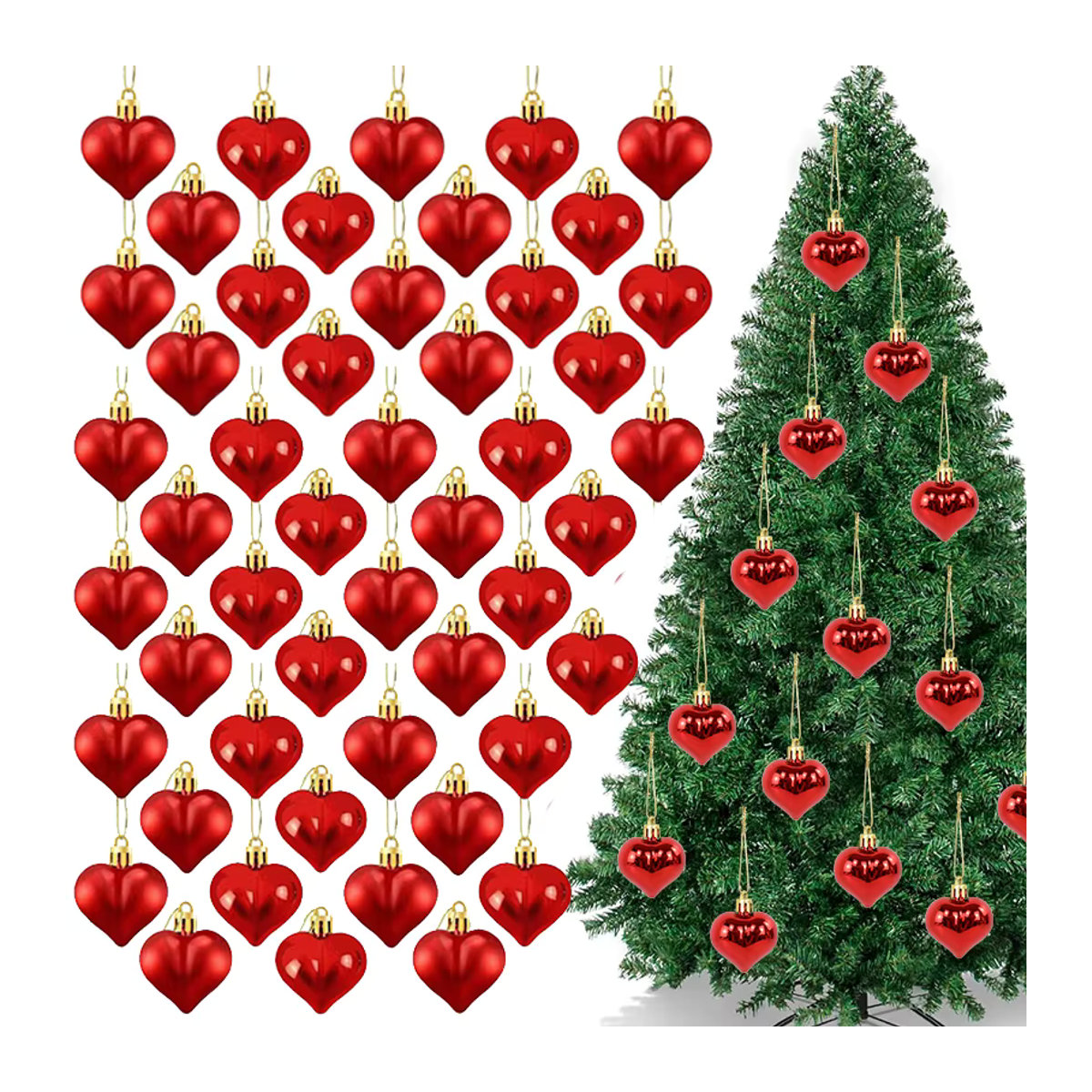 CYZIWEIN 12er Set Herz-Hängeornamente aus Glas und Kunststoff in Gold und Rot für Valentinstag, Hochzeit und Weihnachten - Bild 2