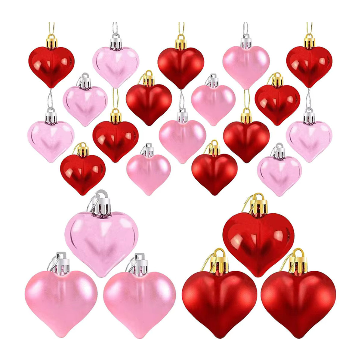 CYZIWEIN 12er Set Herz-Hängeornamente aus Glas und Kunststoff in Gold und Rot für Valentinstag, Hochzeit und Weihnachten - Bild 5
