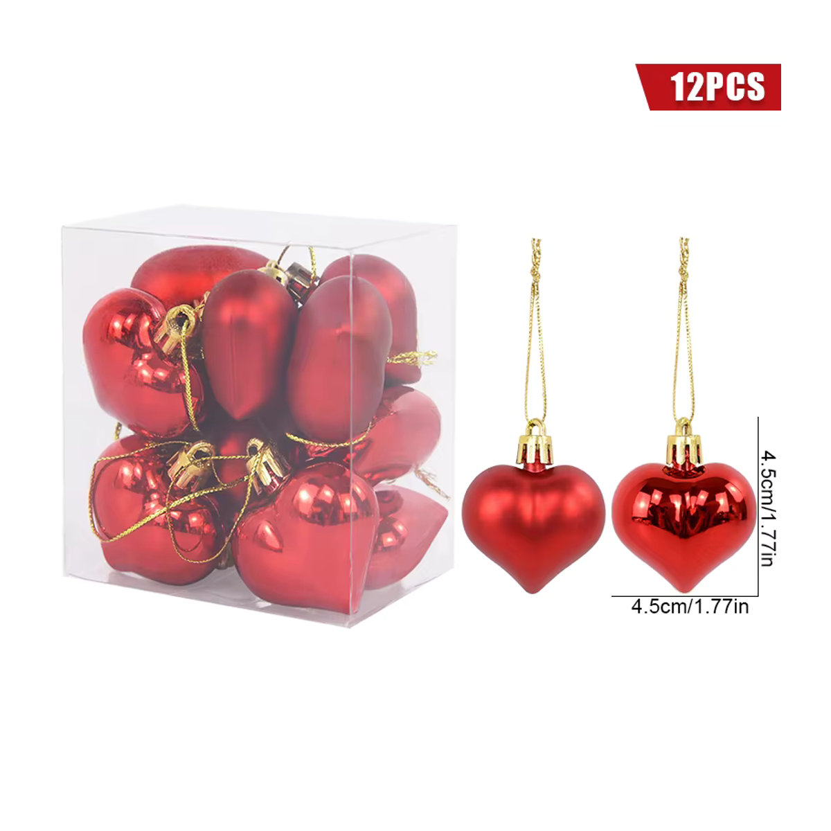 CYZIWEIN 12er Set Herz-Hängeornamente aus Glas und Kunststoff in Gold und Rot für Valentinstag, Hochzeit und Weihnachten - Bild 6