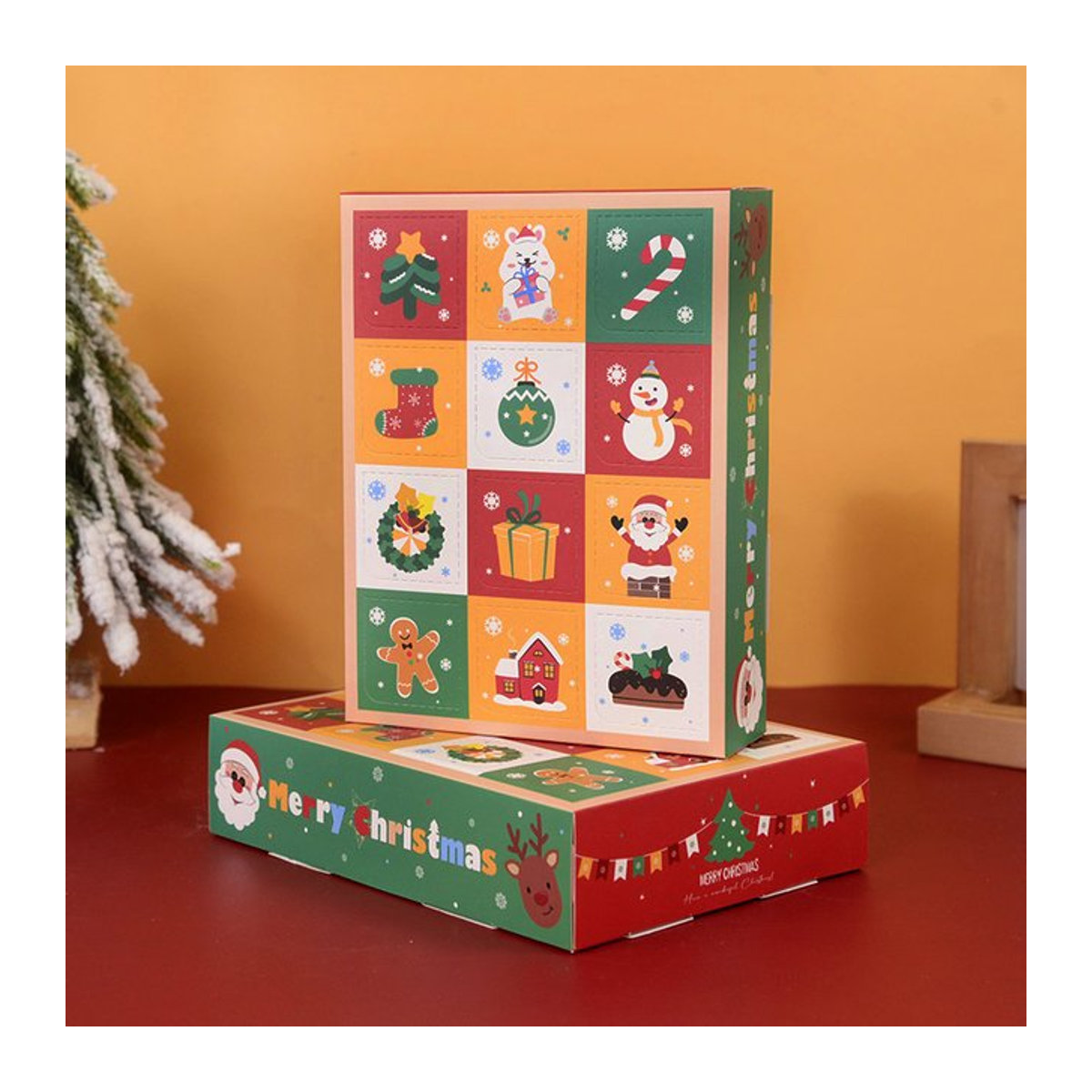 CYZIWEIN Adventskalender Boxen Set aus 2 Stück, leere Weihnachtskarton-Schatzkisten für 12 Tage Advent, Multicolor - Bild 1