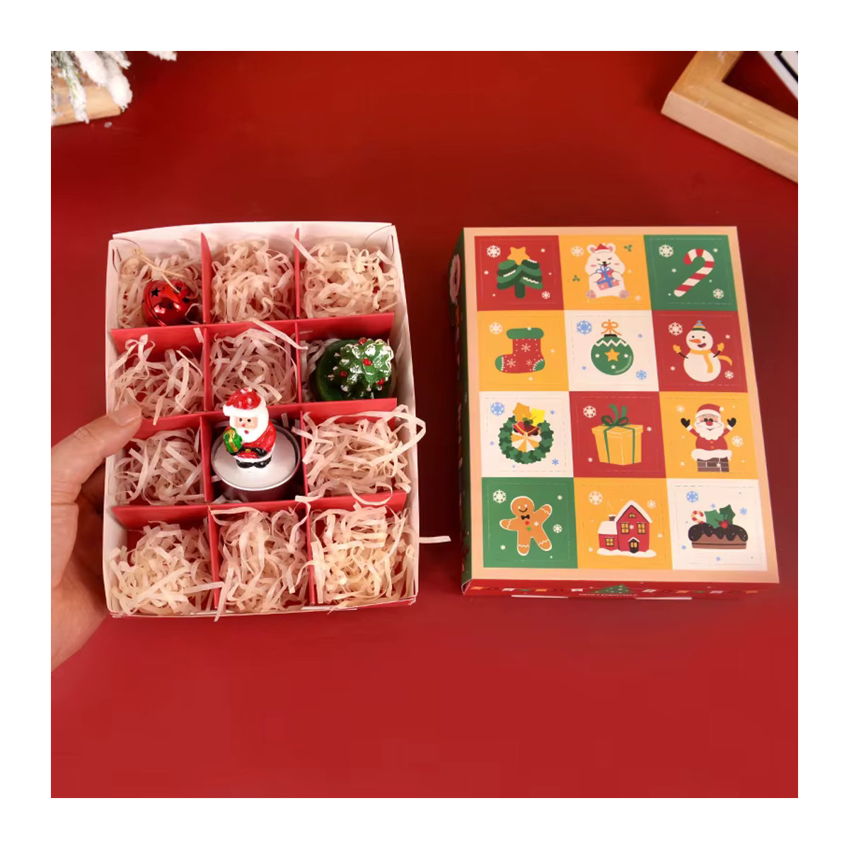 CYZIWEIN Adventskalender Boxen Set aus 2 Stück, leere Weihnachtskarton-Schatzkisten für 12 Tage Advent, Multicolor - Bild 2