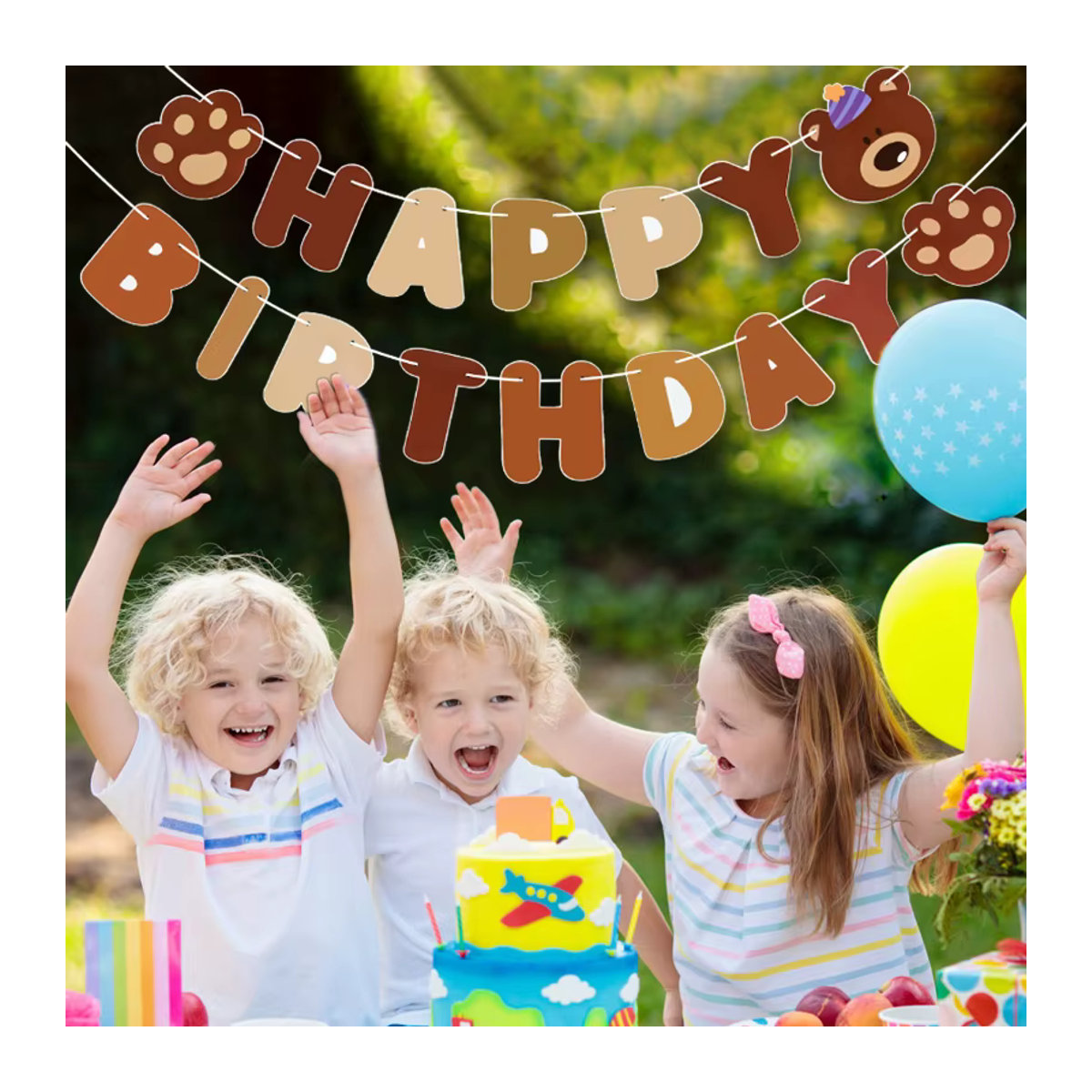 CYZIWEIN Bär Alles Gute zum Geburtstag Banner, Mehrfarbige Papier Hängegirlande für Kinder und Babyparty Dekoration - Bild 2