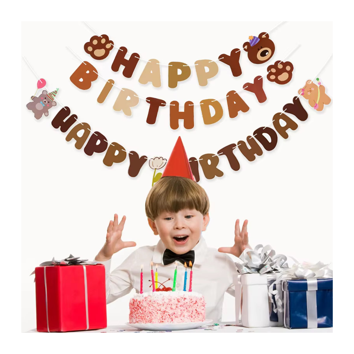 CYZIWEIN Bär Alles Gute zum Geburtstag Banner, Mehrfarbige Papier Hängegirlande für Kinder und Babyparty Dekoration - Bild 4
