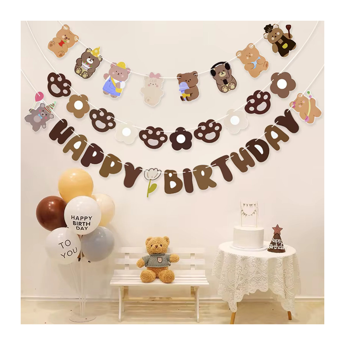 CYZIWEIN Bär Alles Gute zum Geburtstag Banner, Mehrfarbige Papier Hängegirlande für Kinder und Babyparty Dekoration - Bild 5