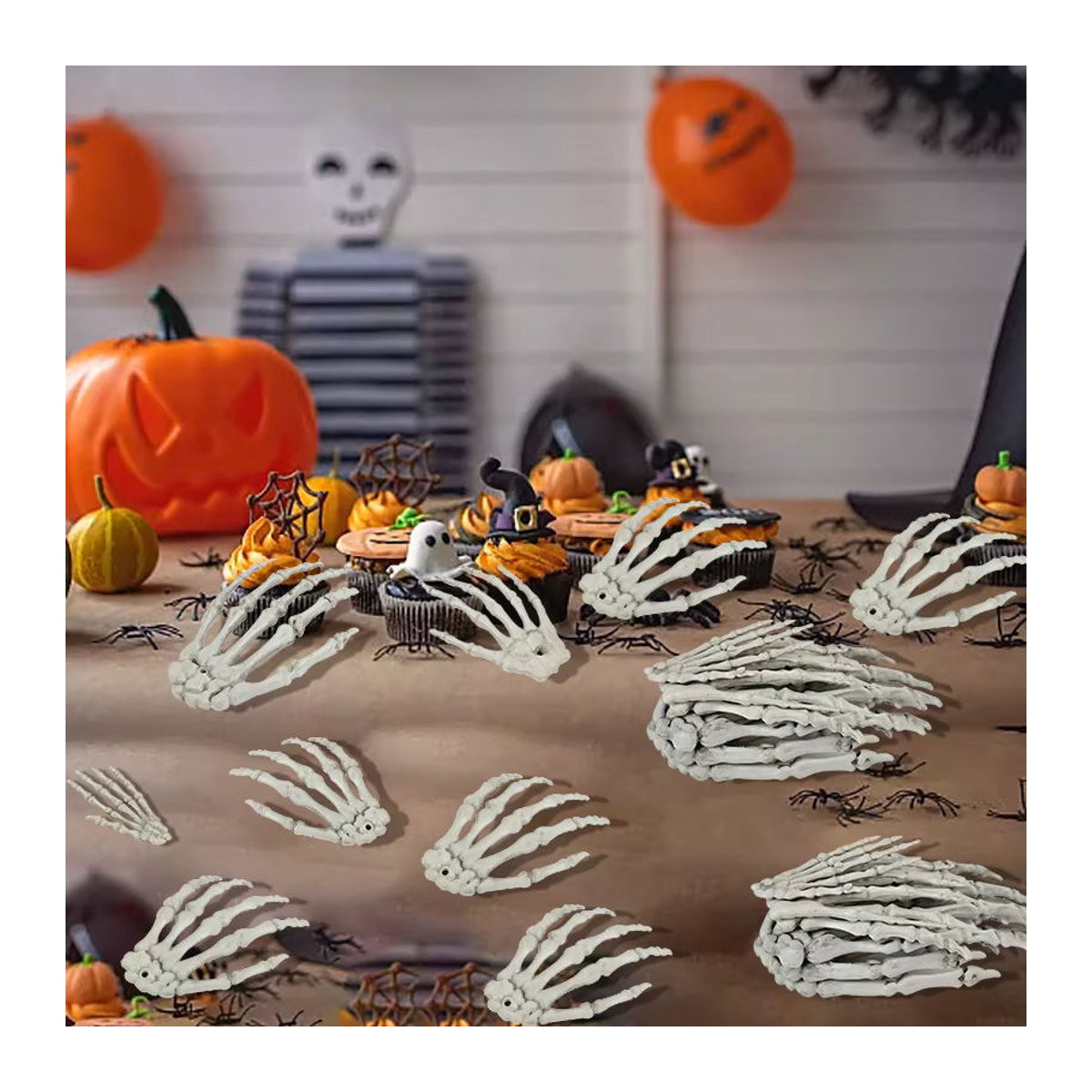 CYZIWEIN Halloween Skelett Hände aus Kunststoff in Beige, 2er-Set realistische Knochen-Requisiten für Zombie- und Terror-Partys - Bild 2