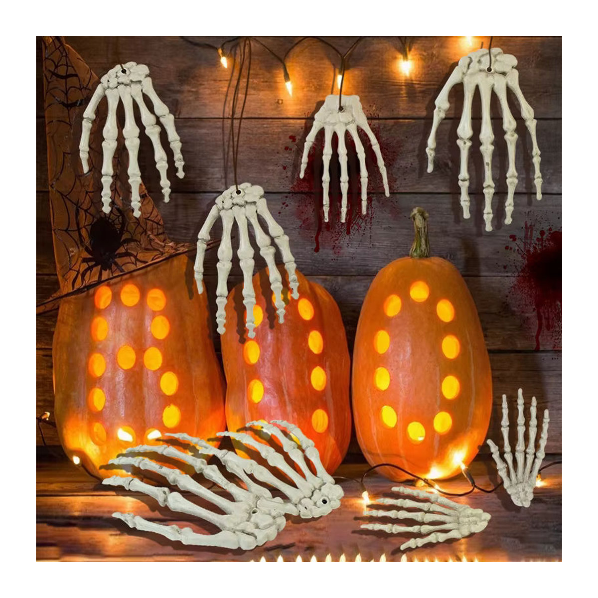 CYZIWEIN Halloween Skelett Hände aus Kunststoff in Beige, 2er-Set realistische Knochen-Requisiten für Zombie- und Terror-Partys - Bild 4